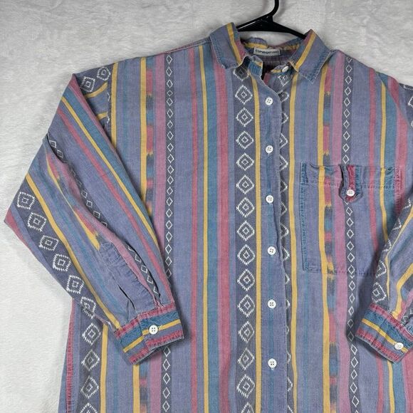 Vintage Jeans Wear Button Up Shirt Striped Abstract Aztec‎ Colorful Women's M - Picture 3 of 9